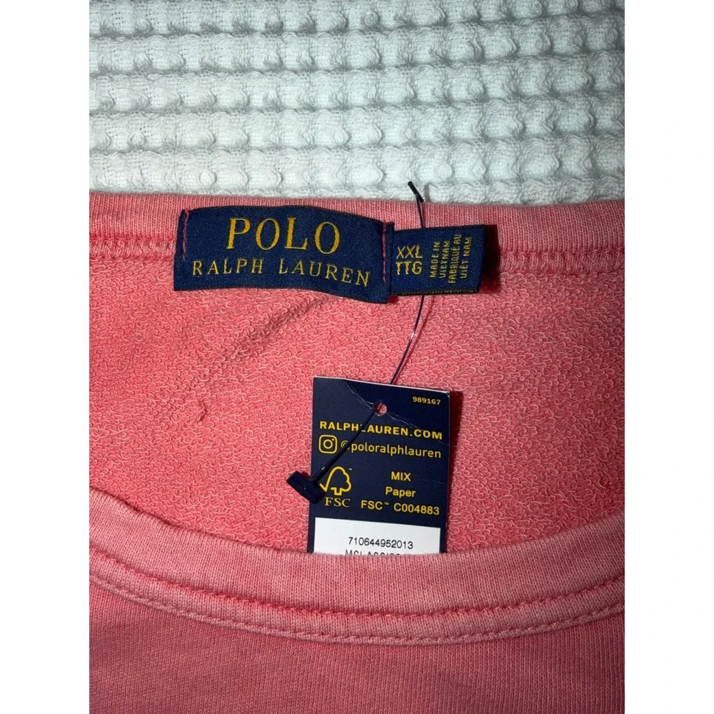 Polo Ralph Lauren Sweatshirt Mens XXL Pink French Terry Raglan Crew Neck